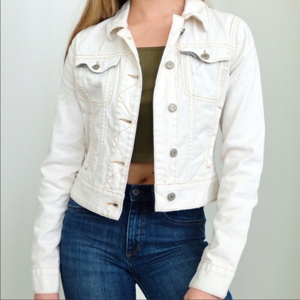 Free People Off White Cropped Denim Jacket XS